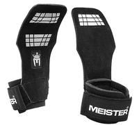 Meister Elite Leather Weight Lifting Grips w/Gel Padding (Pair) X-Large Puños de Levantamiento de Pesas, Unisex Adulto, Negro, L-XL