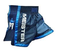 Meister Elite Pantalones Cortos de Muay Thai - Cintura Totalmente Elástica con Malla - Azul Marino/Azul - Pequeño (30-31)
