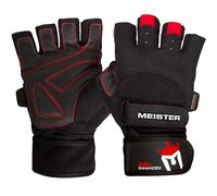 Meister Guantes de Levantamiento de Pesas con Envoltura de Muñeca con Acolchado de Gel - Negro/Rojo - Mediano