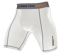 Meister MMA Compresión Rush Pantalones Cortos de Pelea con Bolsillo para Copa - Blanco - Grande (34-35)