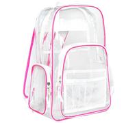 Meister Mochila Transparente de Acceso Total - Cumple con los Requisitos de Seguridad de Escuelas y Eventos - Rosa/Blanco