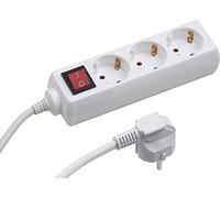 Meister - Regleta de 3 enchufes, 1,4 m, Color Blanco, con Interruptor, IP20, 7430110