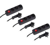 Meister Regleta de 3 enchufes - 3 Unidades - Conector extraplano - Cable de 2 m - Negro - IP20 Interior - Interruptor Iluminado/Regleta con Enchufe Plano / 7430580