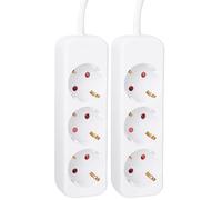 Meister - Regleta de 3 enchufes, Cable de 3 m (Paquete de 2)