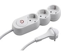 Meister Regleta de 3 enchufes - Conector extraplano - Cable de 1,4 m - Blanco - IP20 Interior - Interruptor Iluminado/Enchufe múltiple/Regleta con Enchufe Plano / 7430130