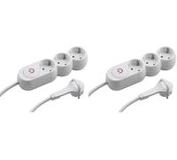 Meister Regleta de 3 enchufes - Conector extraplano - Cable de 1,4 m - Blanco - IP20 Interior - Interruptor Iluminado/Enchufe múltiple/Regleta con Enchufe Plano / 7430130 (Paquete de 2)