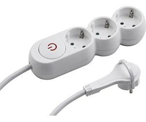 Meister Regleta de 3 enchufes - Conector extraplano - Cable de 1,4 m - Blanco - IP20 Interior - Interruptor Iluminado/Enchufe múltiple/Regleta con Enchufe Plano / 7430130