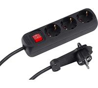 Meister Regleta de 3 enchufes - Conector extraplano - Cable de 2 m - Negro - IP20 Interior - Interruptor Iluminado/Enchufe múltiple/Regleta con Enchufe Plano / 7430200