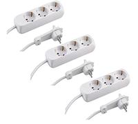 Meister Regleta de 3 enchufes - Juego de 3 - Conector extraplano - Cable de 1,4 m - Blanco - IP20 para interiores