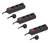 Meister Regleta de 3 enchufes, juego de 3 enchufes de 1,4 m, cable de plástico negro, IP20, interruptor interior, regleta de enchufe, enchufe múltiple, enchufe de mesa, 3 enchufes, Tido de 3 enchufes,