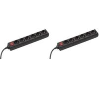 Meister, regleta de 6 enchufes, 1,4 m, Negro, Interruptor, 7430520 (Paquete de 2)