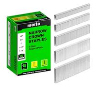 meite Grapas corona estrecha calibre 18 tipo 90, set 5 tamaños 13、19、25、32 y 38 mm, 480 unidades por tamaño, galvanizadas para tapicería y trabajos exigentes