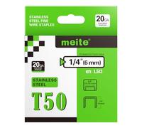 meite Grapas de acero inoxidable T50, grapas de acero inoxidable 304 de 1/4 pulgadas resistentes para pistola grapadora, grapas de pistola de grapas T50, grapas de tapicería de corona de calibre 20 de