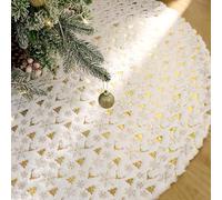 MEIVINES Falda del Árbol De Navidad Falda Arbol Navidad De Felpa Blanco Tapete Arbol Navidad con Lentejuelas De Árbol De Navidad Oro para Decoraciones De Fiesta De Navidad (48in)