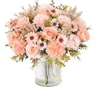 MEIVINES Flores Artificiales 4 Piezas Ramo de Seda de Rosas y Margaritas Artificiales Flores Artificiales Decoracion para Boda, Hogar, Mesa, Fiesta (Champán, 4PCS)