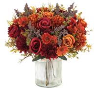 MEIVINES Flores Artificiales 4 Piezas Ramo de Seda de Rosas y Margaritas Artificiales Flores Artificiales Decoracion para Boda, Hogar, Mesa, Fiesta (Naranja y Rojo, 4PCS)