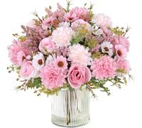 MEIVINES Flores Artificiales 4 Piezas Ramo de Seda de Rosas y Margaritas Artificiales Flores Artificiales Decoracion para Boda, Hogar, Mesa, Fiesta (Rosa, 4PCS)