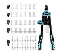 Meiwaltee 13" Remachadora Manual Profesional 5 en 1 con 100 Remaches, Pistola Remachadora con 5 Boquillas Intercambiables 6,4-2.4 MM Apta para Remaches de Acero, Acero Inoxidable y Aluminio