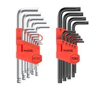 Meiwaltee 22 Piezas Juego de Llaves Hexagonales, Métricas Llaves Hex con Extremo en Forma de Bola 1,27 a 10 MM, T10-T50 Llaves Hexagonales Torx Compacto Para Autos y Bicicletas Bricolaje-Acero Cr-V