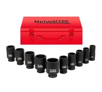 Meiwaltee 3/4" Juego de Llaves de Impacto | 10-Piezas Jumbo Surtido de Llaves de Impacto Profundo Tamaños Métricos 22-50MM | Diseño de 12 Puntas | Estuche Metálico | Acero Cr-Mo.