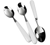 MEIYAHOME Cuchara de cena fina de 20 cm con borde redondo de calidad 18-10 de acero inoxidable blanco mango de cerámica, cucharas de sopa cubiertos de pulido de espejo, cuchara de comida principal