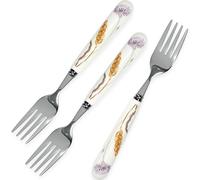 MEIYAHOME Tenedor de ensalada de postre SUS304 18-10 de acero inoxidable de grado alimenticio, 16,5 cm, mango de cerámica de aciano morado y trigo, vajilla occidental ergonómica para hotel y hogar (3