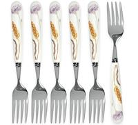 MEIYAHOME Tenedor de ensalada de postre SUS304 18-10 de acero inoxidable de grado alimenticio, 16,5 cm, mango de cerámica de aciano morado y trigo, vajilla occidental ergonómica para hotel y hogar (6
