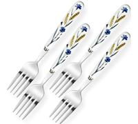 MEIYAHOME Tenedores de acero inoxidable 18-10 de 16,5 cm con mango de cerámica, SUS304, tenedor de postre a prueba de óxido, aciano y trigo, utensilios de mesa para pasteles, ensaladas (4)