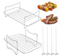MEIYAXINWIN Accesorios para freidoras de aire caliente, multiusos, parrilla de acero inoxidable de 2 piezas y brochetas, accesorios para freidora de aire, perfecto para perros calientes, alitas de