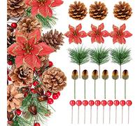 MEIYIFAN 156 Unids Accesorios de Corona de Navidad,Ramas de Pino Artificial de Navidad Agujas de Pino,Piñas navideño,Christmas Holly Berries Bayas,para Decoraciones de Corona de Navidad Artesanía