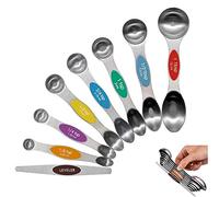 Meiyijia 304 de Acero Inoxidable Cuchara dosificadora,Dosificadoras de Cara para Ingredientes líquidos y Secos, cocción y horneado (Juego de 8 cucharas medidoras Doble cara/magnéticas)