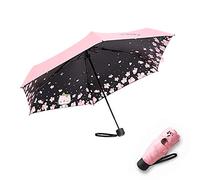 Meiyijia - Paraguas compacto y plegable, protección UV, portátil de Voy, Mini Lady Paraguas - Interruptor manual - Rosa - Diseño gato - Despliegue 90 cm, 90 cm