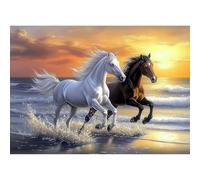 MEIYUDA 5D Diamond Painting Caballos, Pintura Diamante Animales, Diamond Painting Kit Completo Niños Regalo, Manualidades Adultos Diamond Painting Para Decoración De Pared Del Hogar 40x30cm