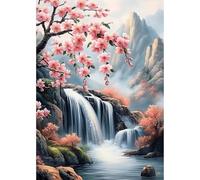MEIYUDA 5D Diamond Painting Cascadas y flores, Pintura Diamante, Diamond Painting Kit Completo Manualidades Adultos Regalo Niños, Diamond Painting Para Decoración De Pared Del Hogar 30x40cm