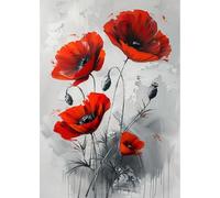 MEIYUDA 5D Diamond Painting Flores Rojas, Pintura Diamante, Diamond Painting Kit Completo Manualidades Adultos Regalo Niños, Diamond Painting Para Decoración De Pared Del Hogar 30x40cm