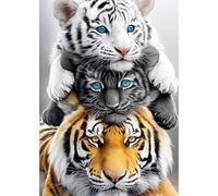 MEIYUDA 5D Diamond Painting Kit Completo Familia de tigres Animal, Pintura Diamante Diamond Painting Regalo Niños, Manualidades Adultos Para Decoración De Pared Del Hogar 30x40cm