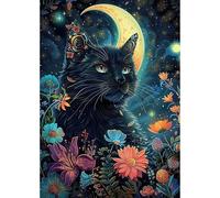 MEIYUDA 5D Diamond Painting Kit Completo Gato Flores de Luna, Pintura Diamante, Diamond Painting Regalo Niños, Manualidades Adultos Diamond Painting Para Decoración De Pared Del Hogar 30x40cm