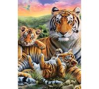 MEIYUDA 5D Diamond Painting Kit Completo, Pintura Diamante Familia Tiger, Diamond Painting Regalo Niños, Manualidades Adultos Diamond Painting Para Decoración De Pared Del Hogar 30x40cm