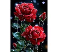 MEIYUDA 5D Diamond Painting Kit Completo, Pintura Diamante Rosa Roja, Diamond Painting Regalo Niños, Manualidades Adultos Diamond Painting Para Decoración De Pared Del Hogar 30x40cm