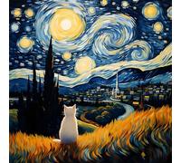 MEIYUDA 5D Diamond Painting Noche Estrellada Gato, Diamond Painting Kit Completo, Manualidades Adultos DIY Cristal Pintura De Diamante Para, Diamond Painting Para Decoración De Pared Del Hogar 30x30cm