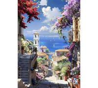 MEIYUDA 5D Diamond Painting Paisaje Urbano, Pintura Diamante Escaleras al Mar, Diamond Painting Kit Completo Niños Regalo, Manualidades Adultos Diamond Painting Para Decoración De Pared 30x40cm