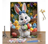 MEIYUDA Conejo de Pascua Pintar por Numeros Adultos Primavera, DIY Pintura por Numeros Kit Manualidades Adultos, Pigmento Acrílico, Decoración para el Hogar Regalo de pared 40x50cm(sin marco)