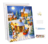 MEIYUDA Navidad Pintar por Numeros Adultos con Marco, Invierno DIY Pintura Kit Manualidades Adultos, Cuadros por Numeros Pigmento Acrílico, Decoración para el Hogar Regalo de pared 25x35cm