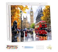 MEIYUDA Pintar por Numeros Adultos con Marco Ciudad de Londres, DIY Cuadro al óleo con Números para, Kit de Pintura al óleo Digital para Adultos de Lienzo, Decoración 40x30cm(Caja regalo)