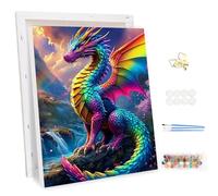 MEIYUDA Pintar por Numeros Adultos con Marco Dragones de colores, DIY Pintura por Numeros Kit Manualidades, Cuadros por Numeros, Decoración para el Hogar Regalo de pared 30x40cm