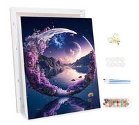 MEIYUDA Pintar por Numeros Adultos con Marco Lago Luna, DIY Painting by Numbers Kits Cuadros por Numeros, Pintura de Bricolaje Sobre Lienzo con Pinceles Decoración para el Hogar 30x40cm