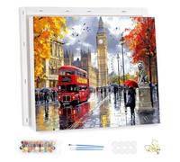 MEIYUDA Pintar por Numeros Adultos con Marco Londres Paisaje, DIY Painting by Numbers Kits Cuadros por Numeros, Pintura de Bricolaje Sobre Lienzo con Pinceles Decoración para el Hogar 40x30cm