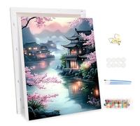 MEIYUDA Pintar por Numeros Adultos con Marco Paisaje, DIY Painting by Numbers Kits Cuadros por Numeros, Pintura de Bricolaje Sobre Lienzo con Pinceles Decoración para el Hogar 30x40cm