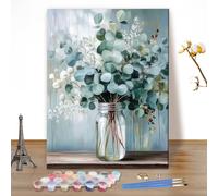 MEIYUDA Pintar por Numeros Adultos Flores en un jarrón, DIY Cuadro al óleo con Números, Kit de Pintura al óleo Digital para Adultos de Lienzo, Decoración para el Hogar 40x50cm(sin marco)