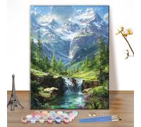 MEIYUDA Pintar por Numeros Adultos Montaña, Cuadros por Numeros Pigmento Acrílico Cascada, DIY Pintura por Numeros Kit Manualidades Adultos, Decoración para el Hogar Regalo de pared 30x40cm(sin marco)
